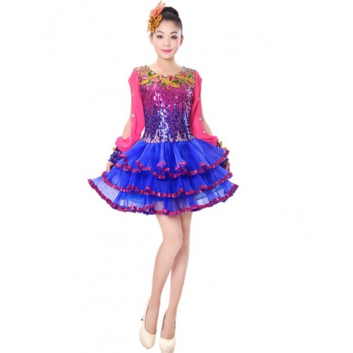 Rainbow colored Singer Women Shine Sequin Paillette Dress Jazz Dance DS Costume Stage DJ Pole Dancing Dresses